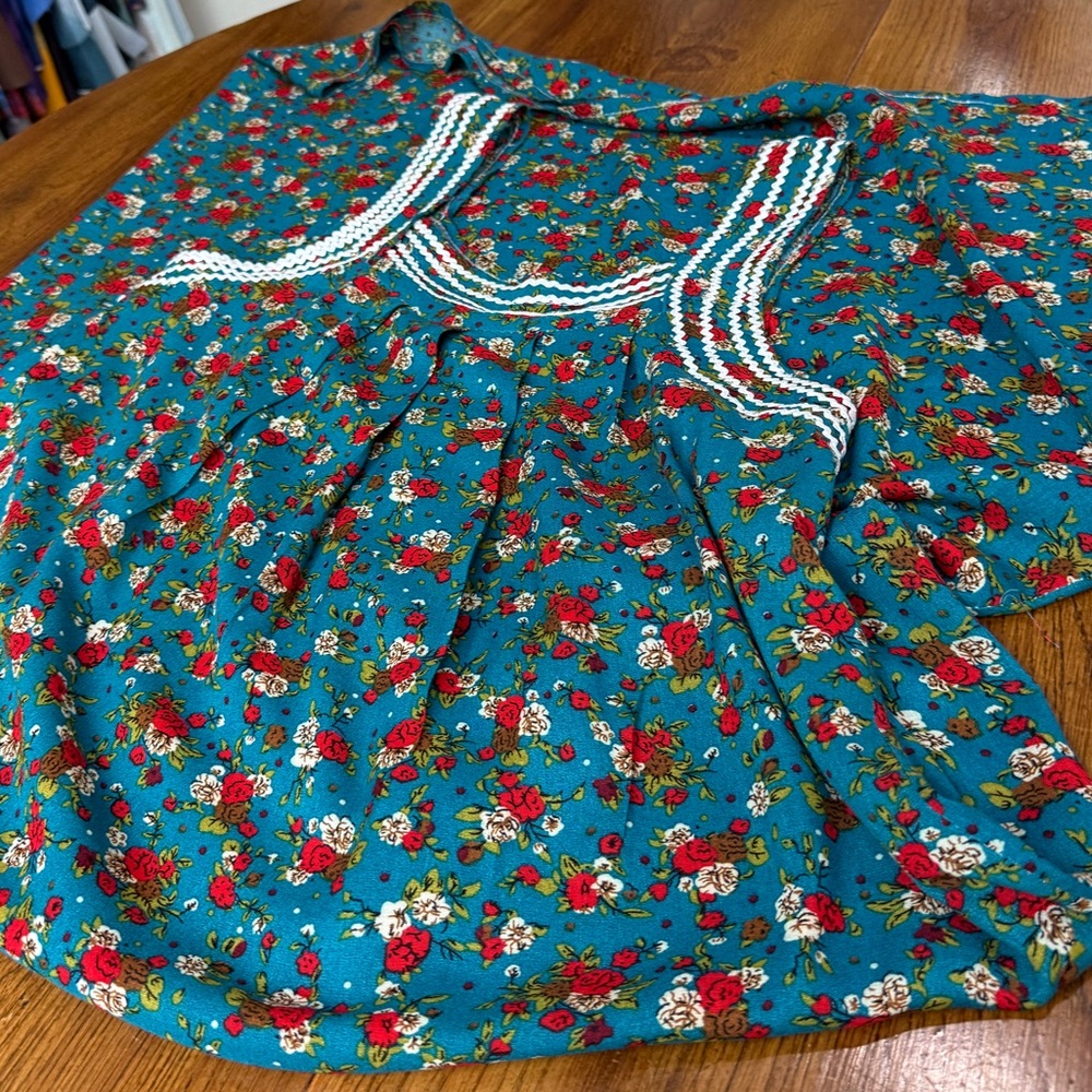 Vintage Cottagecore Floral Maxi Dress Handmade MuuMuu Style Teal S/M - Picture 9 of 10